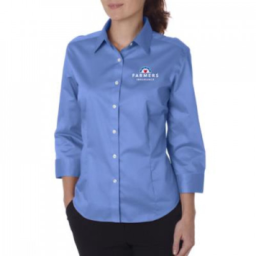 Womens Blue Long Sleeve Dress Shirt