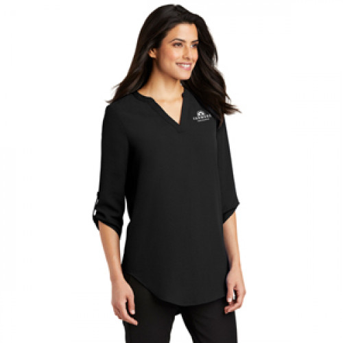 Ladies 3/4-Sleeve Tunic Blouse - Black